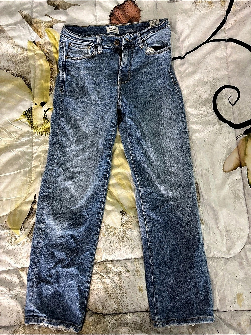 Kensie The Ella High Rise Straight Jeans Blue Waist 27